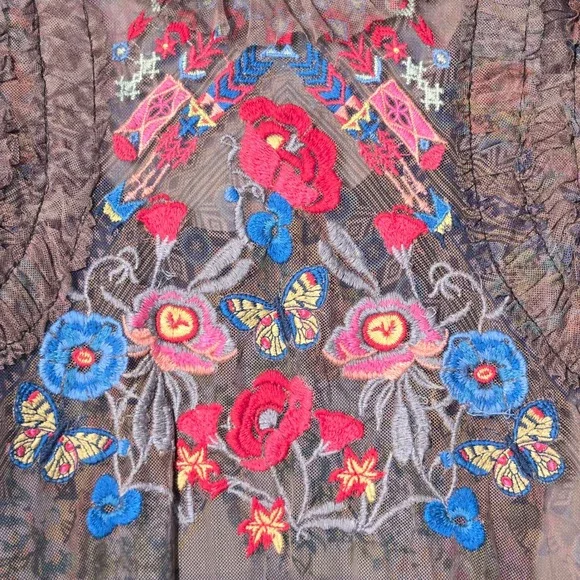 Johnny Was Biya Burnette Mesh Overlay Embroidered Dress Lined S Fairy Grunge - Picture 3 of 10